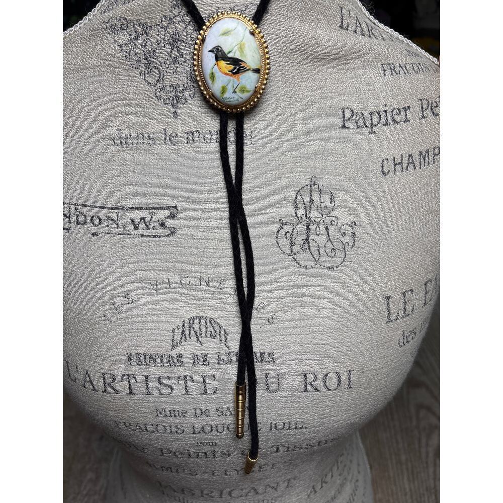 Handpainted Bird Bolo Tie – Adjustable Western Cord Necklace